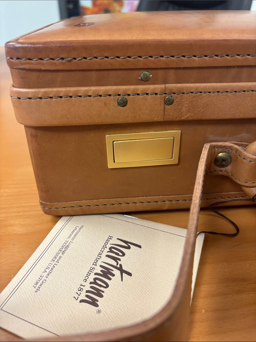 Tumbled Brown Leather Briefcase with Top Handle